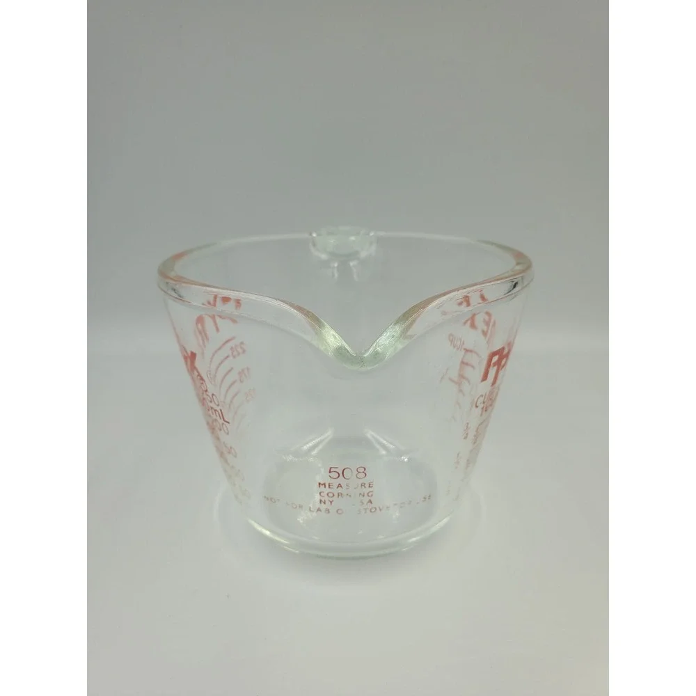 Vintage Pyrex 1-cup Measuring Cup Red Graphics Clear 508 Corning USA
